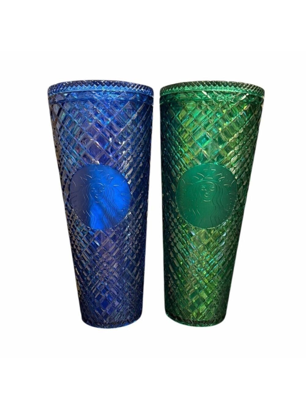 2 Starbucks Holiday 2022 Azure Blue Emerald Green Jeweled 24oz Venti Tumblers